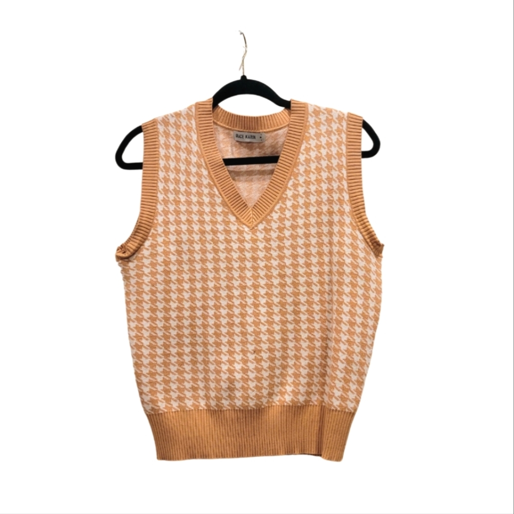 Grace Karin Sweater Vest - Gold and White - Size Medium